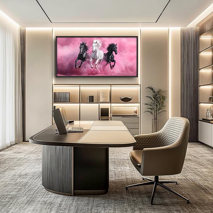 Flintis Large Horse Wall Art Black and White Horses Pictures Wall Decor Abstract Animal Canvas Painting Print Artworks Decorations Framed for Living Room Bathroom Master Bedroom Office 60L x 30W