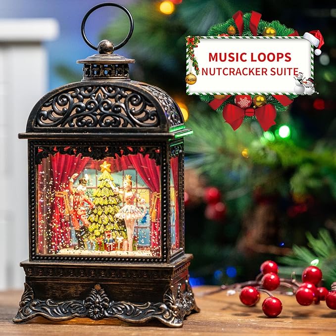 Christmas Snow Globe Lantern, Dancing Princess, Nutcracker and Ballerina, Christmas Tree, Holiday Decorations Gifts for Family, Children or Friends