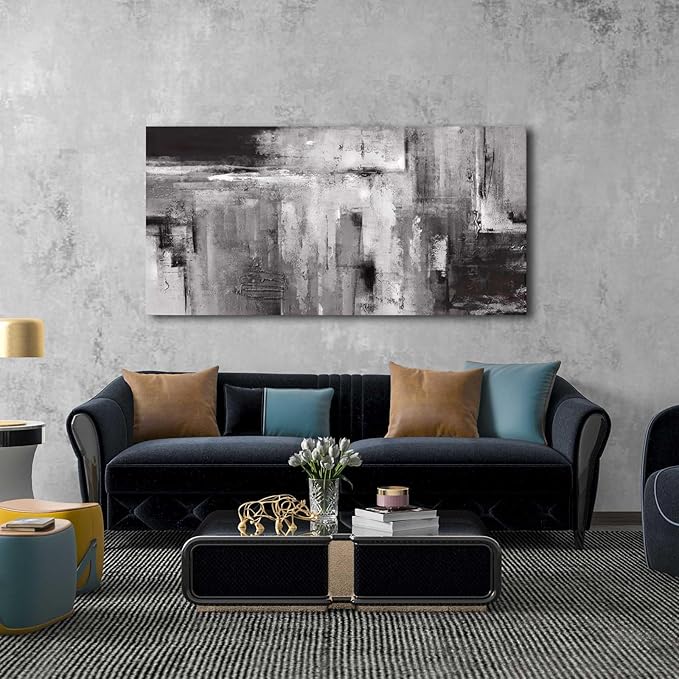 Home Wall Decor Abstract Photo Prints 24"x48" Black and Grey Wall Decor for Living Room Bedroom Office Framed Artwork for Walls