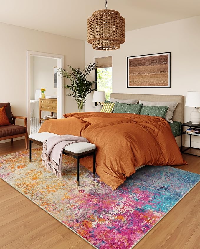 Lahome Modern Abstract Washable 6x9 Area Rugs for Living Room, Colorful Soft Bedroom Rug for Girls Kids Non Slip Stain Resistance, Large Accent Carpet for Kitchen Dining Room Dorm