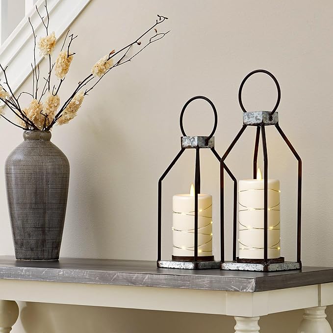 Da by Flameless Candle with Recessed Fairy Lamp, Dynamic Flame Candle Battery Powered with Timer & Remote Control 3-Piece Set