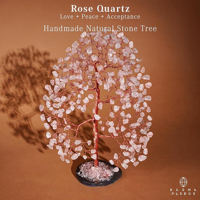 Crystal Trees for Home and Office Decoration, Rose Quartz Chakra Healing Crystals Feng Shui Handmade Trees for Positive Energy, Money, Good Luck, Christmas Decor, Birthday Gifts for Women, Mom