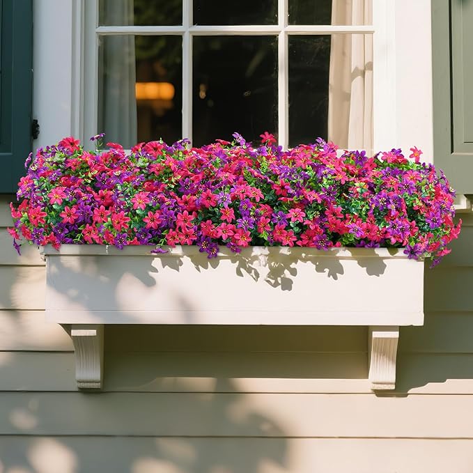 SHareconn Artificial Flowers for Outdoors Spring Decoration, Fake Silk Realistic Faux Plants UV Resistant for Outdoor Planter Porch Patio Summer Outside Decor,20 Bundles, RosyPurple