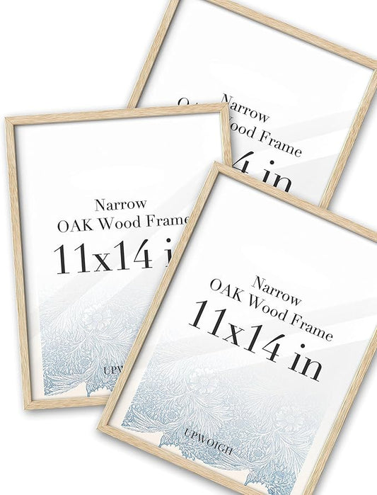 UPWOIGH 11x14 Oak Wood Picture Frame-Minimalist 11x14in Poster Frame, 11"x14" Frame Wood, Natural Solid Wooden Picture Frames for Wall Art Photo Prints,Set of 3
