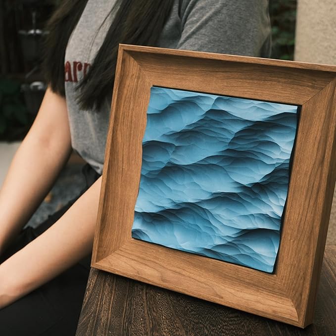 Handcrafted Wood Carved Frame Wall Art with 3D Wave Carving Design, Creative Bedroom Decor (natural wood color, large, Framed)