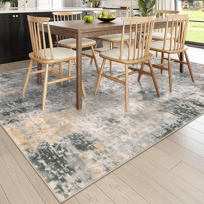 Lahome Modern Abstract Living Room Rug, Grey Washable Rugs 8x10 Area Rugs for Bedroom Stain Resistant Non Slip, Large Soft Indoor Accent Carpet for Dining Room Table Home Office Decor