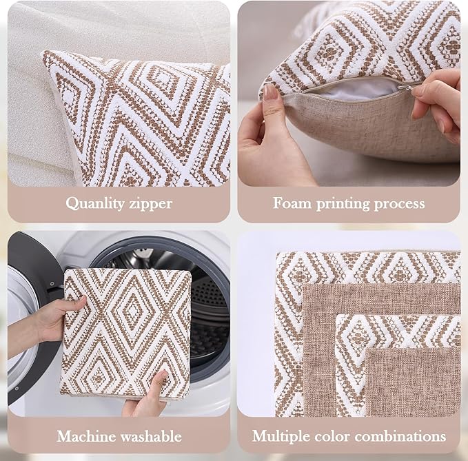 HPUK Decorative Throw Pillow Covers Set of 4 Couch Pillows Linen Cushion Cover for Couch Sofa Living Room, 18"x18" inches, Light Brown