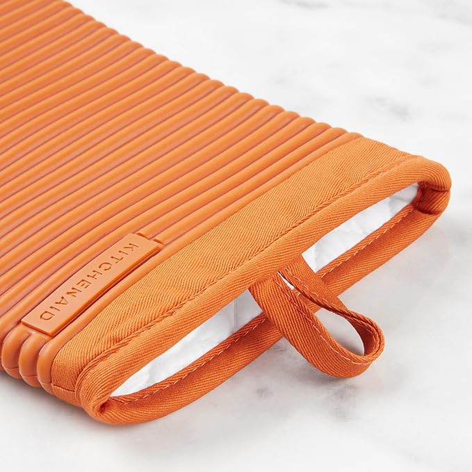 KitchenAid Ribbed Soft Silicone Oven Mitt 2-Pack Set, Honey, 7.5"x13"