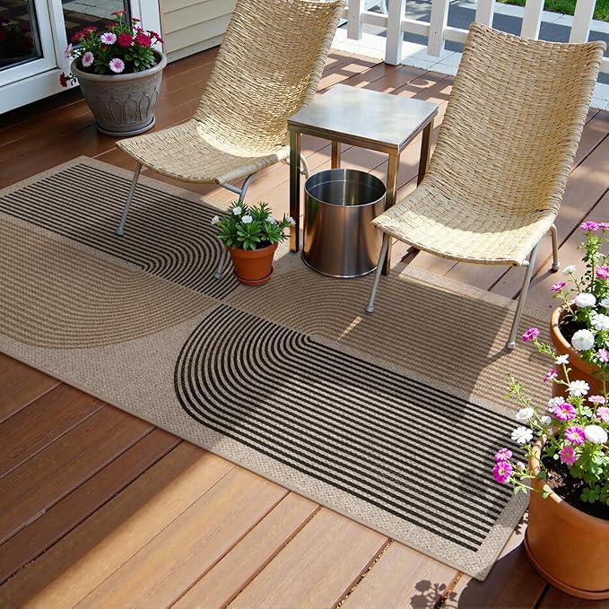 Lahome Modern Rainbow Easy Jute Rug, 2x6 Kitchen Runner Washable Rug Runners for Hallways Farmhouse Carpet, Non Slip Indoor Outdoor Runner Contemporary Door Mat for Laundry Porch