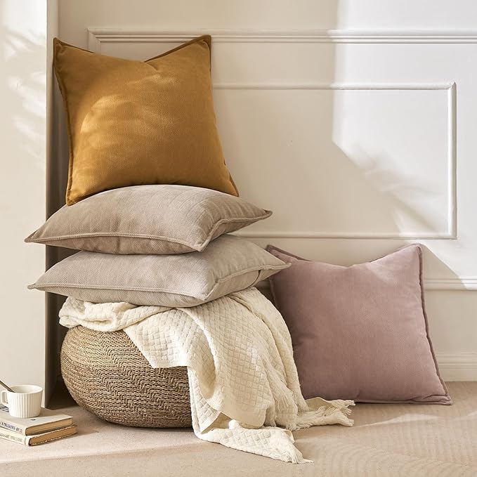 MIULEE Pack of 2 Mustard Yellow Decorative Pillow Covers 16x16 Inch Soft Chenille Luxurious Couch Throw Pillows Farmhouse Cushion Covers with Elegant Design for Sofa Bedroom Living Room Home Decor