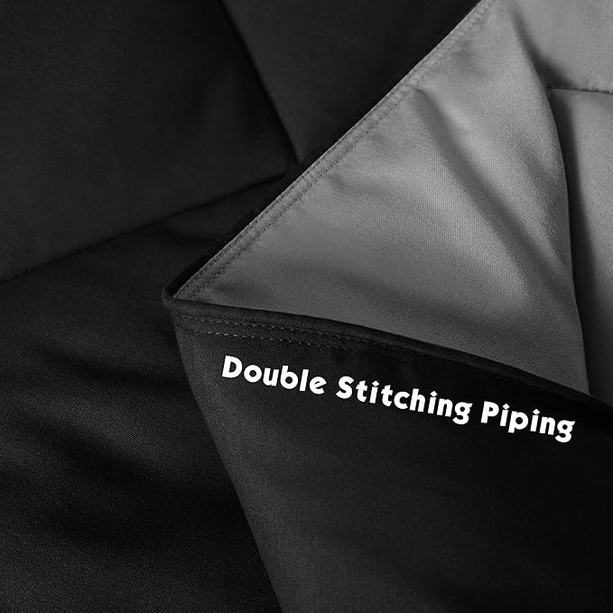 HIG 3pc Black King Size Comforter Set -All Season Reversible Down Alternative Comforter with Two Shams -Quilted Duvet Insert with Corner Tabs - Diamond Stitched Blanket - Breathable, Soft, Fluffy