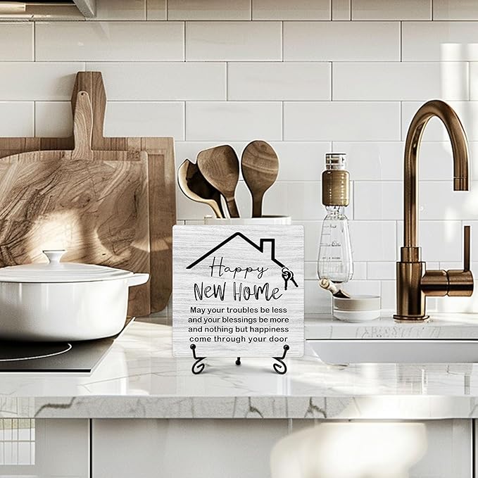Housewarming Gifts, New Home New Adventure Memories Welcome Home Decorations, Best Gift Ideas for Family Couple, 5 x 5 Inches Living Room Bedroom Kitchen Bathroom Decor-073