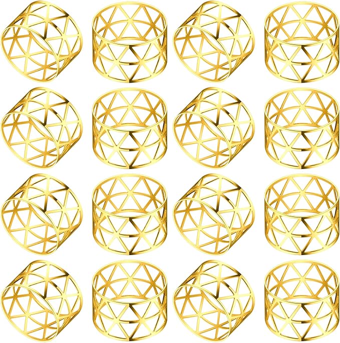 KPOSIYA Set of 20 Napkin Rings with Hollow Out Design Gold Napkin Ring Holder for Wedding Party Holiday Banquet Christmas Dinner Delicate Serviette Buckles Decor Favor (20, Style 2-Gold)