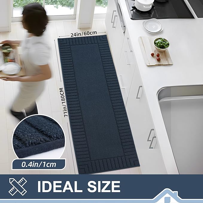 BEQHAUSE-Kitchen-Rugs-and-Mats Non Slip Kitchen Runner Rug Absorbent Kitchen Mats for Floor Machine Washable Kitchen Floor Mat,Navy Blue 24”x71”