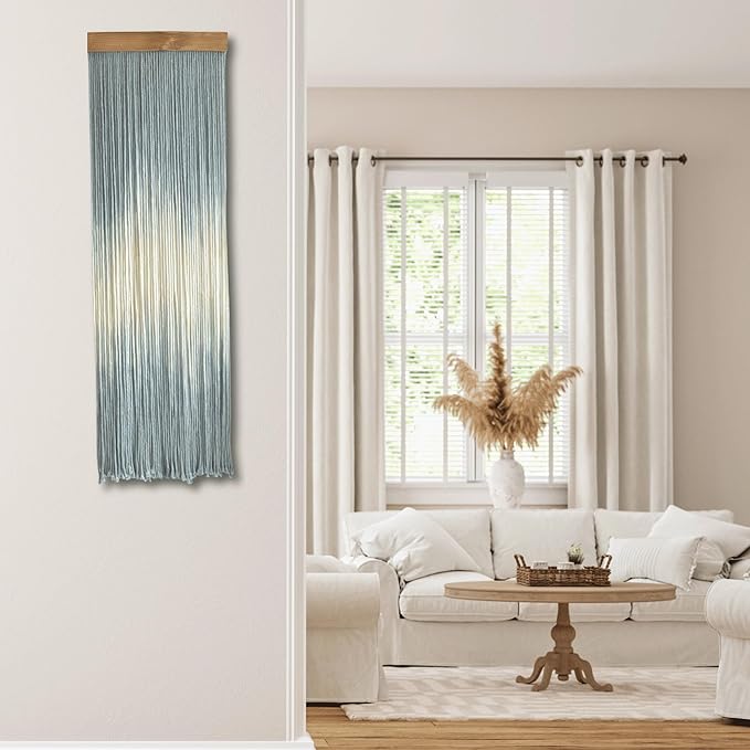 Knots & Beyond Blue Macrame Wall Hanging, Beachy Macrame, Colored Macrame, Dip Dye Fiber Art, Modern Yarn Tapestry, Boho Wall Decor for Above Couch or Headboard, Office Wall Art, 12" x 37.5"