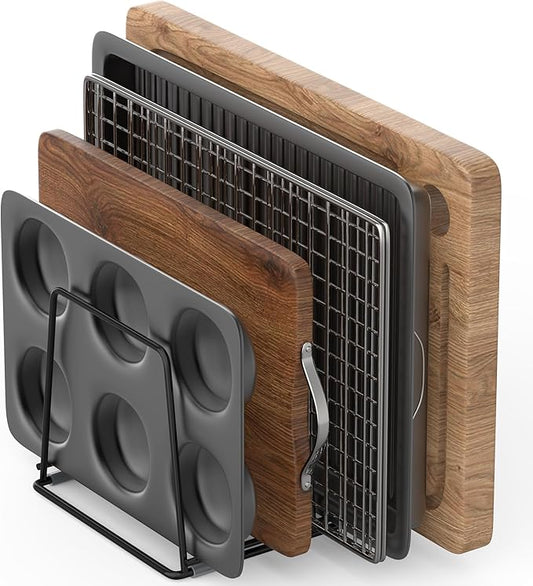 Cutting Board Organizer Kitchen Organizer Rack for Cutting Board, Bakeware, and Cookie Sheet, 5-Slot Heavy-Duty Steel Cookware Holder,Rust-Resistant with Anti-Slip Feet (1, Large)