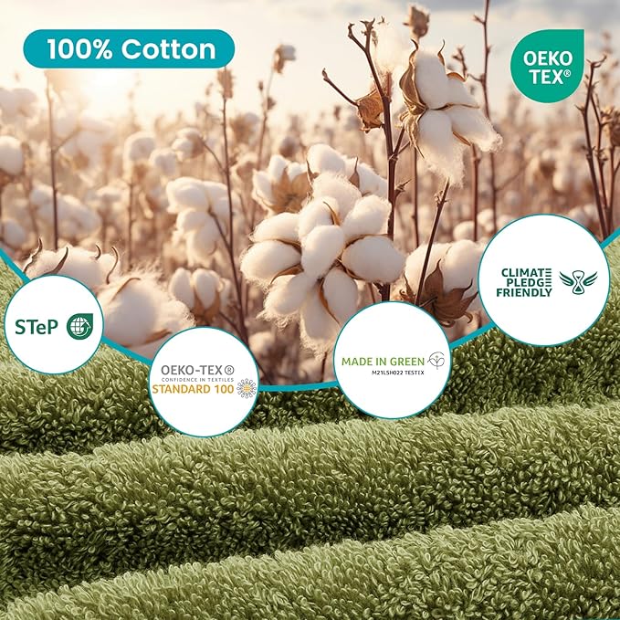 SEMAXE 12-Piece Family Bathroom Towel Set - 100% Cotton, 4 Bath Towels, 4 Hand Towels, 4 Washcloths, Ultra-Soft and Super Absorbent, Lighter Weight