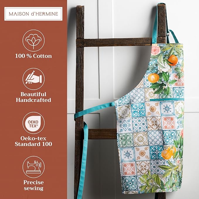 Maison d' Hermine 100% Cotton Apron for women with Pocket Kitchen Chef Apron for Men Cooking Gardening Server Waitress