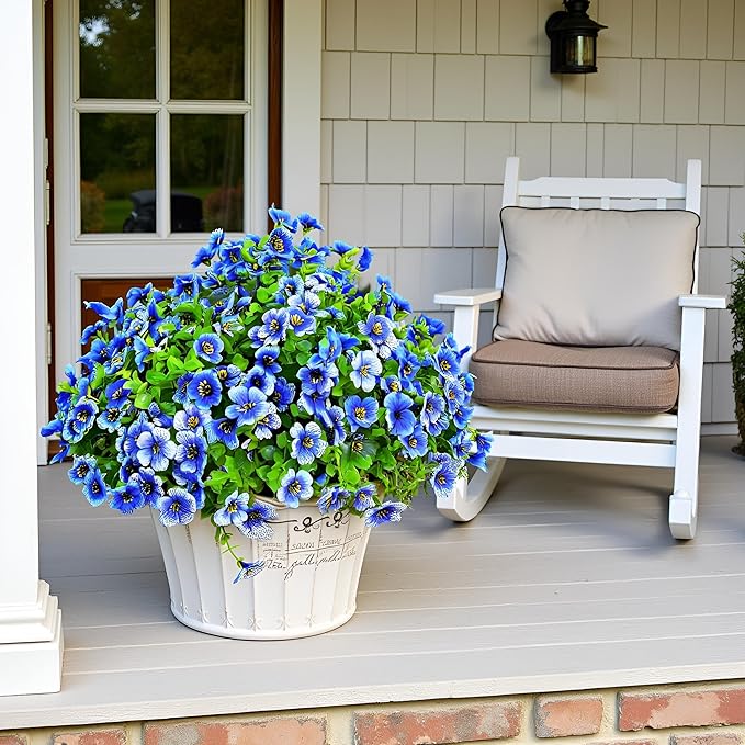 LADADA Outdoor Plant Flowers,8 Bundles of Fake Silk Blue Daisies, UV Resistant, Outdoor Porch, Home Courtyard, Garden Decoration(Blue)