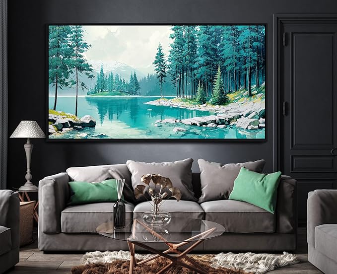 YCPRIMER Nature Mountain Canvas Wall Art National Park Painting Green Ridge Landscape Picture Panoramic Artwork Framed Large Size for Home Office Living Room Bedroom Wall Decor 29x58inch