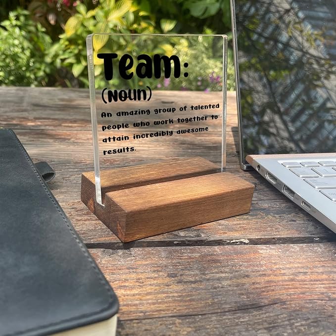 Inspirational Quotes Office Team Desk Sign, Motivational Minimalist Decor Art Acrylic Plaque With Wooden Stand for Home Office, Gift for Women Colleague Friend Coworker