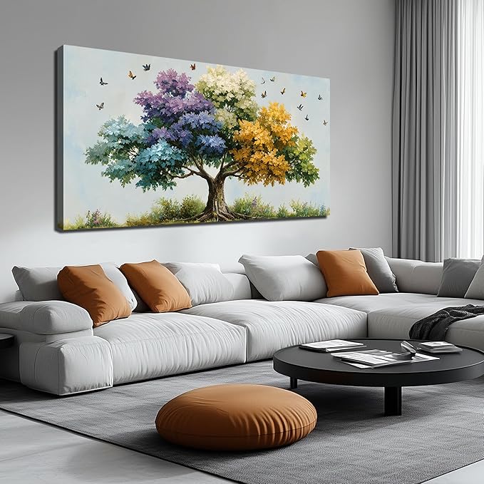 Kepgonegu Large Tree of Life Wall Art for Living Room Landscape Canvas Prints Colorful Butterfly Art for Bedroom Home Office Size 29x59