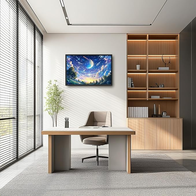 Framed Large Anime Sky Wall Art for Living Room, Oversized Fantasy Night Sky Forest Wall Decor Nature Canvas Painting Modern Artwork Home Decoration for Living Room Bedroom Office 36"x24"