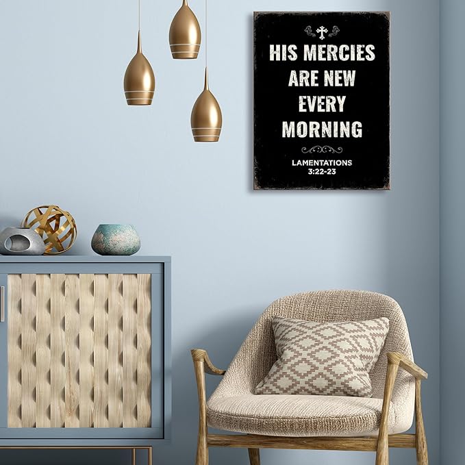 Ploceiny Christian Wall Art His Mercies Are New Every Morning 3:22-23 - Bible Verse Print for Bedroom, Living Room, Office & Prayer Room - Farmhouse Style wall art.A-429