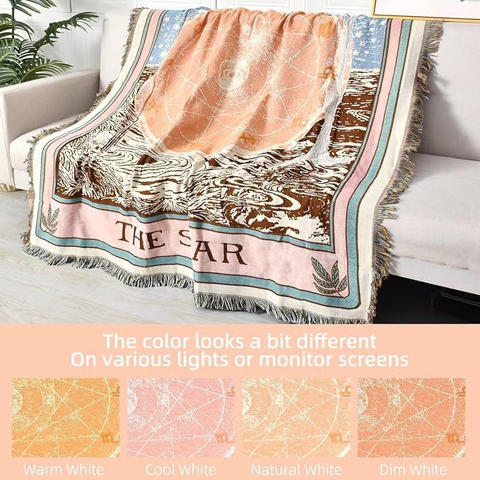 Boho Throw Blanket Reversible Cotton Bohemian Tapestry Hippie Room Decor Double Sided (Boho The Star 50"x60")