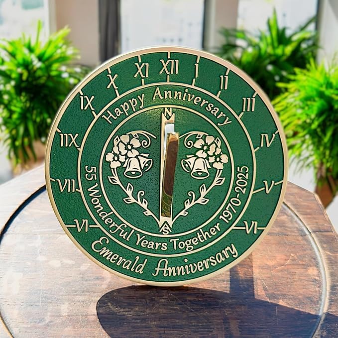 Anniversary Sundial Gift for 55th Emerald Wedding Anniversary in 2025 - Recycled Metal Home Decor Or Garden Present Idea - Handmade in UK for Him, Her Parents Or Couples 55 Year Celebration