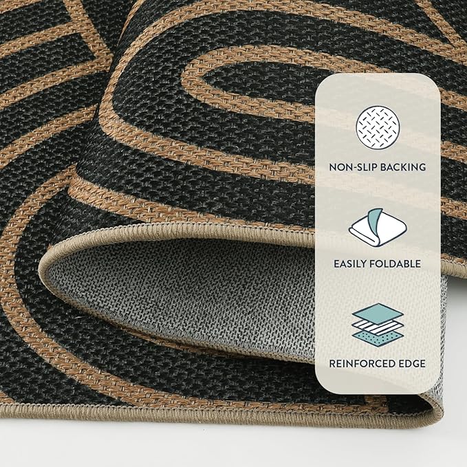 Lahome Modern Rainbow Easy Jute Carpet, Washable 5x7 Area Rugs for Living Room Black Farmhouse Dining Room Rug, Contemporary Natural Throw Mat Non Slip Floor Carpet for Office RV Patio