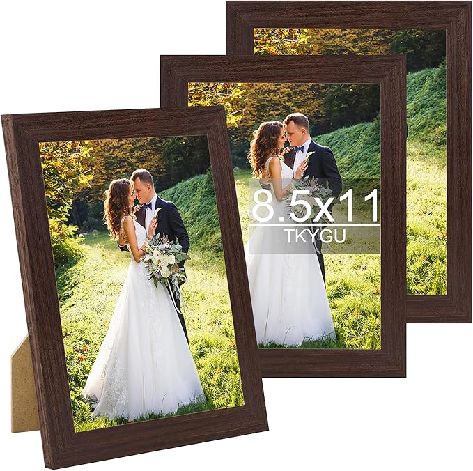 8.5x11 Picture Frame Certificate Document Brown Woodgrain Frame Set of 3, with Real Glass,Diploma Frames for Wall and Tabletop,Photo Frame-Gallery Family Memorial Pic Frame Best Gift