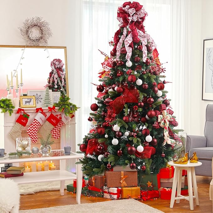 Wironlst Christmas Ball Ornaments - 30pcs Shatterproof Plastic Christmas Ornaments Hanging Ball Decorations for Xmas Tree, Holiday, Wedding, Party (Multi-Size, Burgundy)