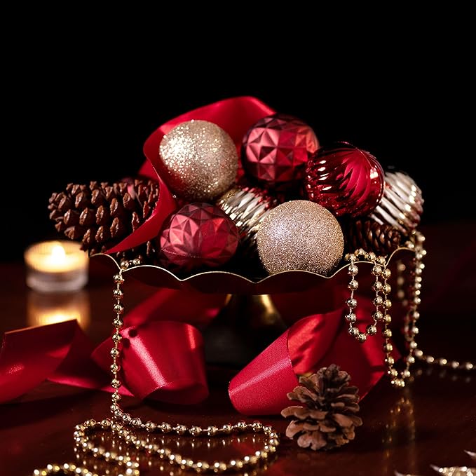 Valery Madelyn Christmas Ornaments Tree Decorations Set for Fall Halloween, 24ct Burgundy Red Gold Shatterproof Ball Ornaments, 2.36" Hanging Ornament Bulk for Xmas Holiday Party Decor