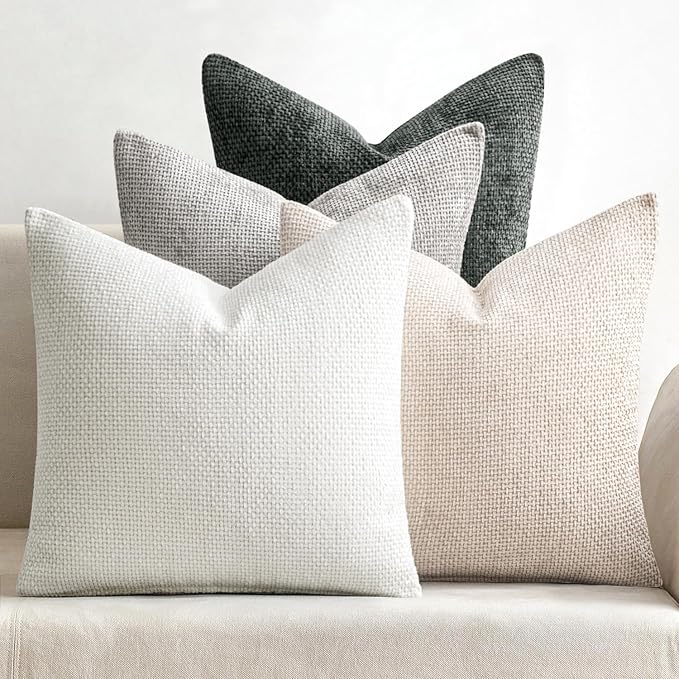 MIULEE Pack of 4 Couch Throw Pillow Covers 20x20 Inch Gray Soft Decorative Chenille Pillow Covers Farmhouse Accent Cushion Covers for Boho Home Decor Sofa Bedroom Living Room