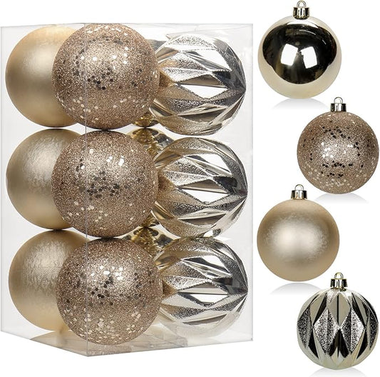 12PCS 3.15" Christmas Ball Ornaments Shatterproof Champagne Christmas Tree Decorations Xmas Tree Balls Halloween Ornaments Décor