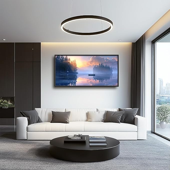 Framed Large Wall Art for Living Room, Lake Forest Canvas Wall Decor, Purple Tree Pictures Painting, Natural Landscape Artwork for Living Room Bedroom Office 60L'' × 30W''