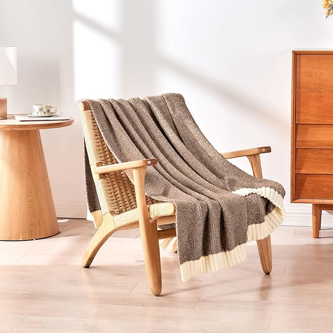 CozeCube Melange Blanket, Ultra Soft Dark Brown and White Throw Blanket, Warm Cozy Knit Fuzzy Plush Reversible Throw for Couch Bed Sofa, 50"x60"