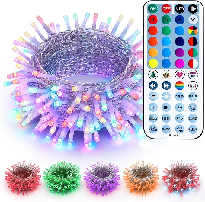 Brizled RGB Christmas Lights, 66ft 200 LED Color Changing Christmas Light with Remote, Dimmable Christmas Lights Outdoor Indoor Waterproof Halloween String Light, Xmas Tree Lights for Christmas Party