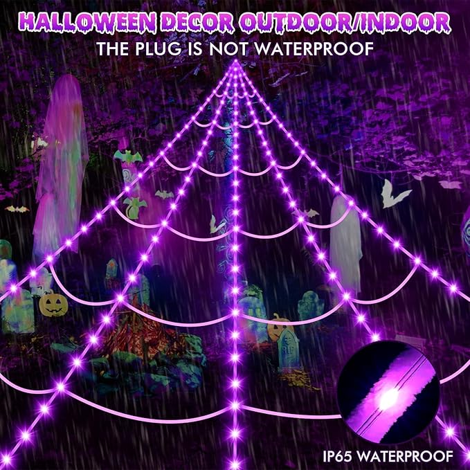 Halloween Decorations Spider Web Outdoor: Halloween Spider Web Lights 250 Purple LED Lights 59" Giant Spiders Scary Halloweens Decorations Outdoor Indoor for Party Garden Yard Home Haunted House Decor