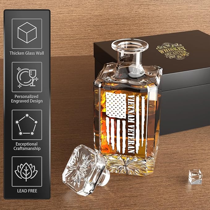FURSARCAR Cool Birthday Gifts for Dad Men, Flag Whiskey Decanter Set with 2 Glasses, Unique Cool Mens Fathers Birthday Gift from Daughter Son, Xmas Retirement Present Decanter Sets for Man
