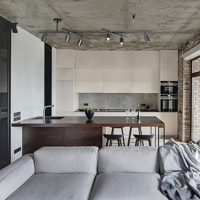 GLOBE Electric 59829 64" 6-Light Track Lighting, Matte Black Finish, Center Swivel Bar, Adjustable Heads, GU10 Base, Dimmable, Modern Industrial Lighting