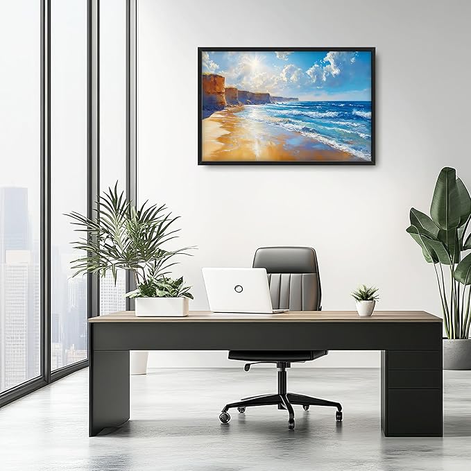 Coastal Beach Large Wall Art for Living Room, Ocean Sun Oversized Wall Decor Pictures, Seaside Framed Canvas Print Painting, Modern Artwork for Bedroom Office Home Decor 36"x24"