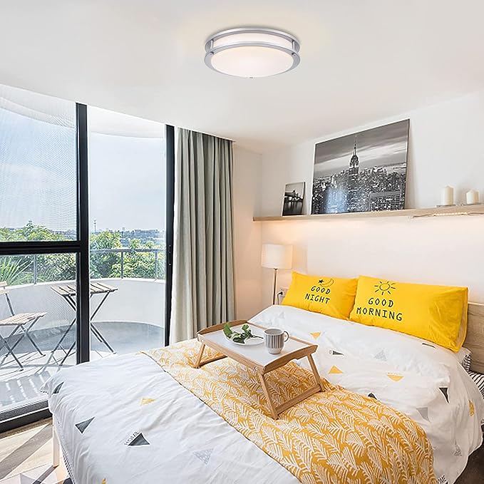 Flush Mount LED Ceiling Light Fixture, 23W, 13 Inch Flush Mount LED Ceiling Light with 5CCT(2700K/3000K/3500K/4000K/5000K Adjustable), Brushed Nickel Saturn Dimmable Lighting for Bathroom Bedroom