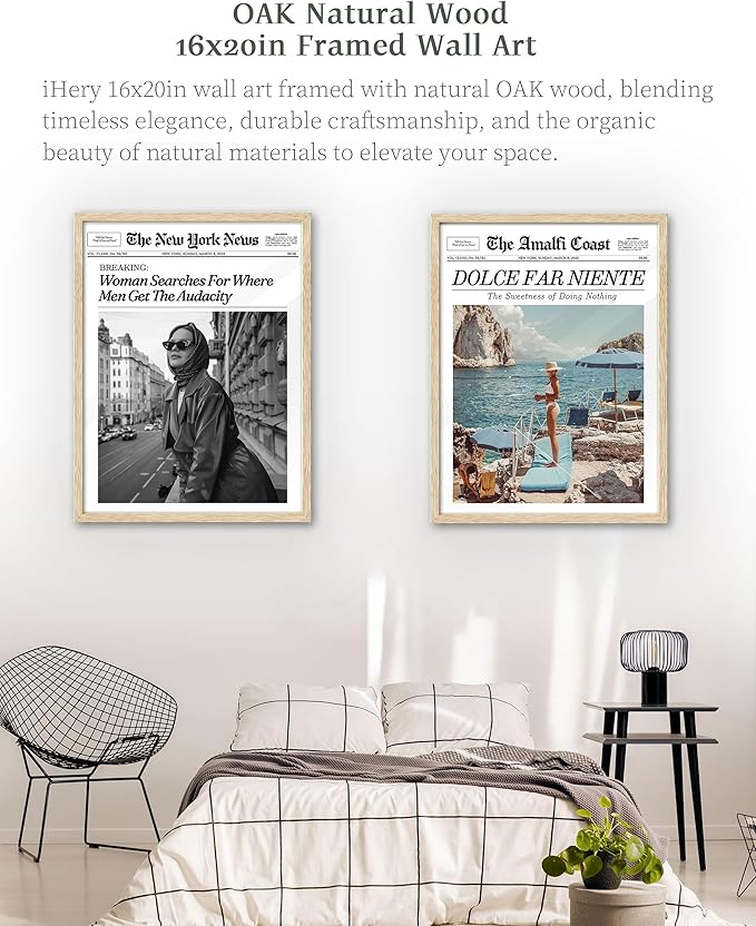 iHery Natural OAK Wood Newspaper Trendy Framed Wall Art, Large 16x20 in Vintage Headline Canvas Wall Art Decor, Woman Searches for Where Men Get The Audacity Poster, Beige Frame Retro Set of 1