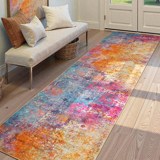Lahome Modern Abstract Runner Rug - 2x7 Colorful Rug Runners for Hallways Non Slip Laundry Room Rug Washable Carpet Runner, Rainbow Soft Non Skid Indoor Runner for Bedroom Kitchen Bathroom