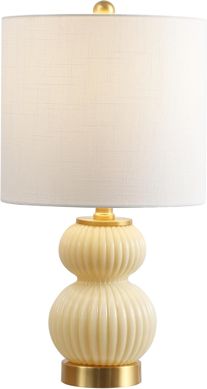JONATHAN Y JYL1099G Daphne 20" Contemporary Transitional Metal/Glass Ribbed Gourd LED Table Lamp Bedroom, Living Room, Office, Dining Room, Ivory/Brass Gold