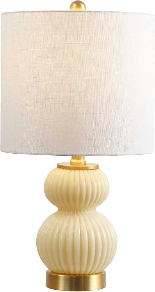 JONATHAN Y JYL1099G Daphne 20" Contemporary Transitional Metal/Glass Ribbed Gourd LED Table Lamp Bedroom, Living Room, Office, Dining Room, Ivory/Brass Gold