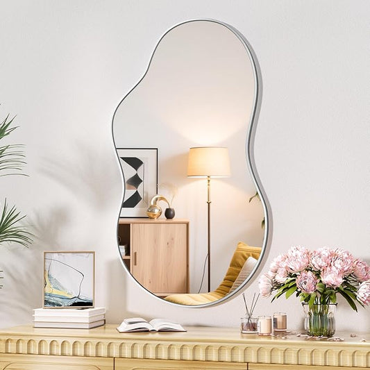 Hasipu Irregular Wall Mirror – 25"x45" Silver Irregular Abstract Mirror for Wall Asymmetrical Wall Mirrors Decorative Modern for Living Room Bathroom,Bedroom,Hallway