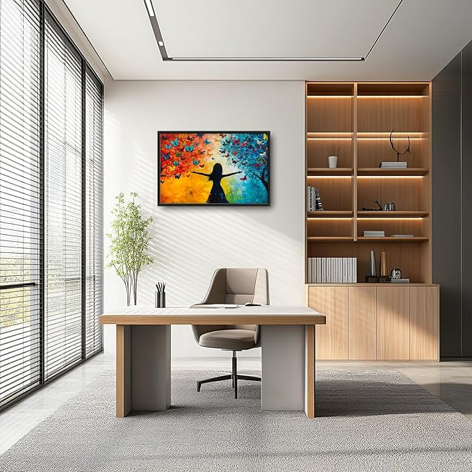 Framed Large Wall Art for Living Room, Colorful Butterfly Tree Canvas Wall Decor, Large Picture Framed Painting, Modern Artwork for Bedroom Office Home Decor 36L'' × 24W''